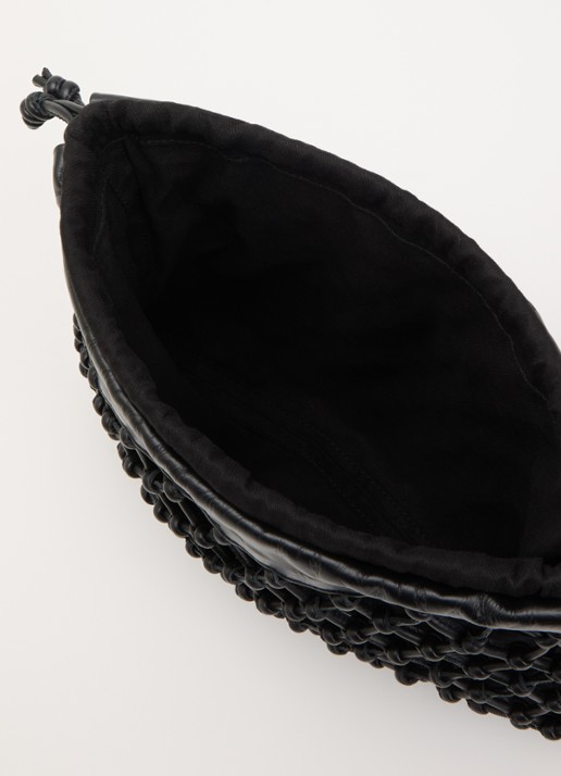 The Frankie Shop Dames Morgan handtas van kalfsleer met opengewerkt dessin in de kleur Zwart, maat: One Size