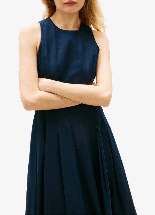 Tommy Hilfiger Dames Midi jurk in linnenblend met plooien in de kleur Blauw