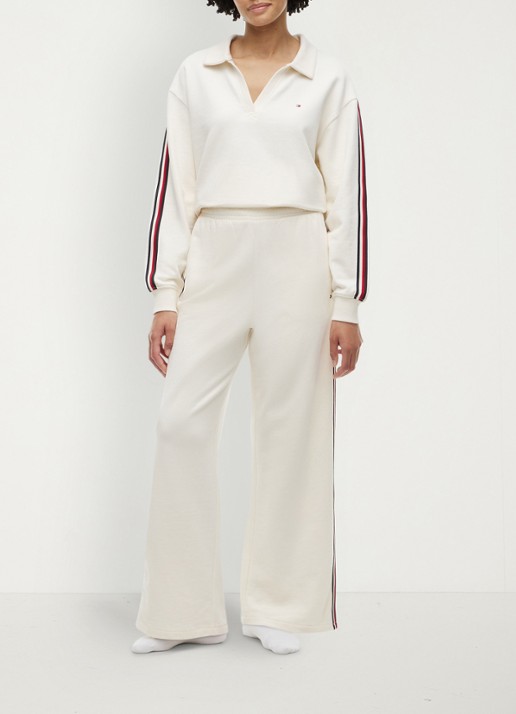 Tommy Hilfiger Dames High waist wide fit lounge broek met logoborduring in de kleur Ivoor