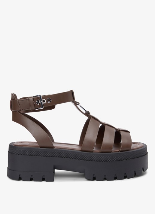 Tommy Hilfiger Dames Sandaal van kalfsleer met plateauzool in de kleur Donkerbruin