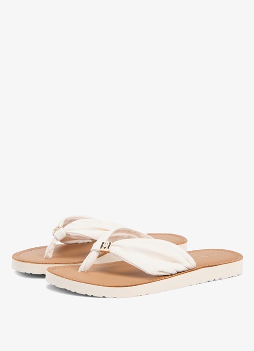 Tommy Hilfiger Dames Slipper met logo in de kleur Beige