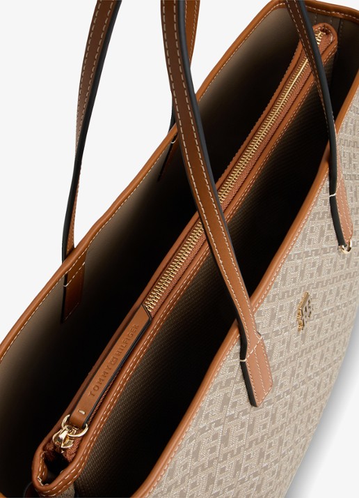 Tommy Hilfiger Dames Schoudertas met logoprint in de kleur Naturel