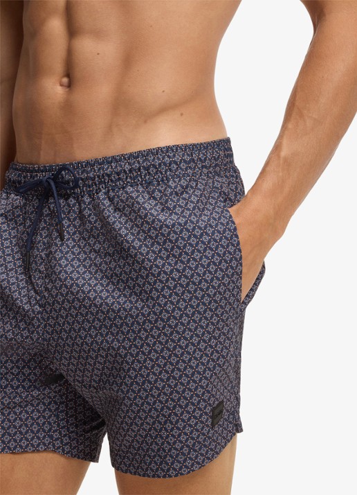 BOSS Heren Zwemshort met microprint en logopatch in de kleur Bright Orange-820 / Oranje