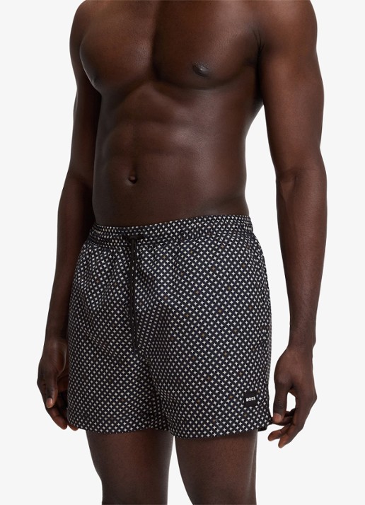 BOSS Heren Zwemshort met microprint en logopatch in de kleur Open Brown-248 / Bruin