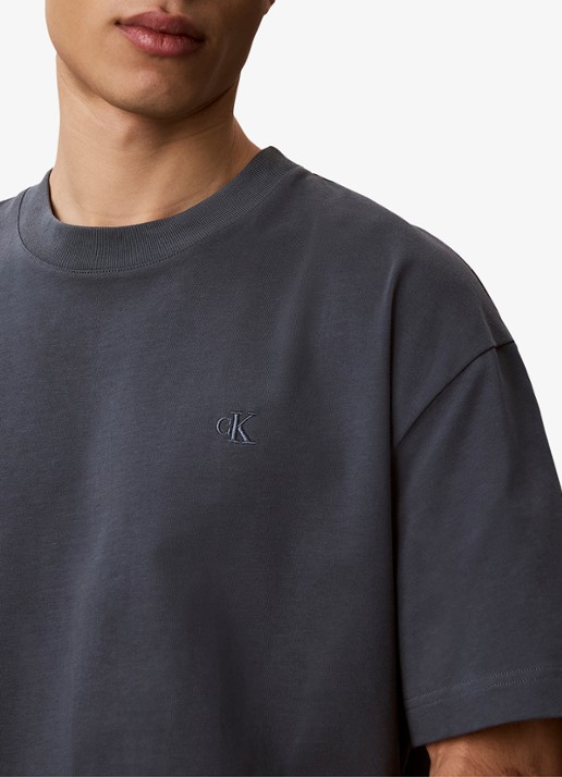 Calvin Klein Heren T-shirt met logoborduring in de kleur Donkergrijs