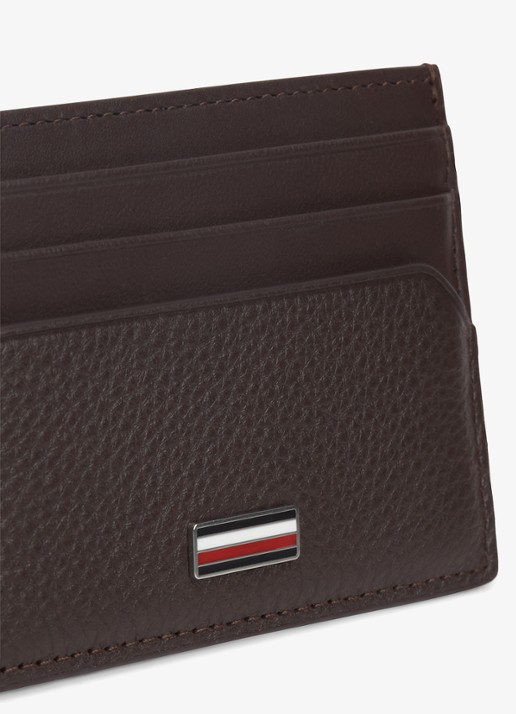Tommy Hilfiger Heren Pasjeshouder van leer met logo in de kleur Donkerbruin