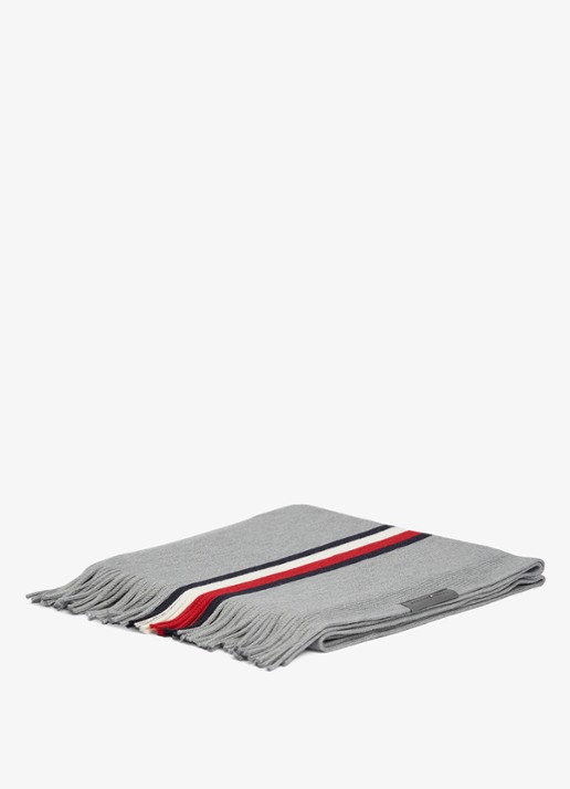 Tommy Hilfiger Heren Grofgebreide sjaal in wolblend met streepprint in de kleur Middengrijs