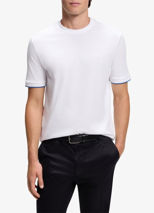 BOSS Heren T-shirt met logoborduring in de kleur Natural-101 / Beige