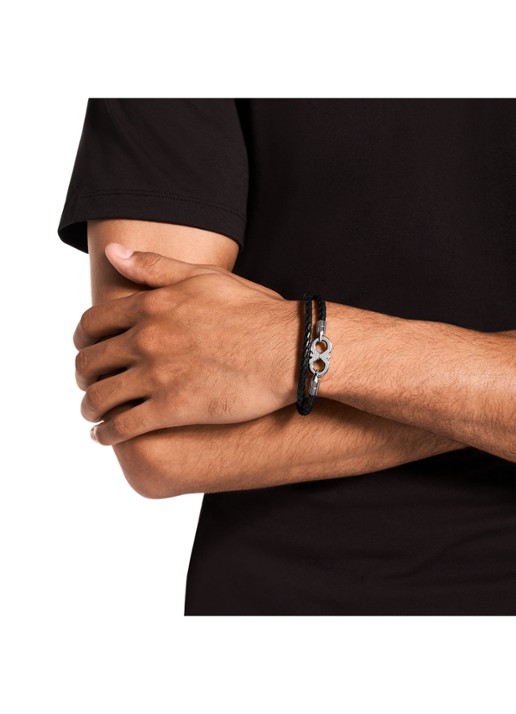 Armani Heren Armband van leer EGS3299040 in de kleur Zwart