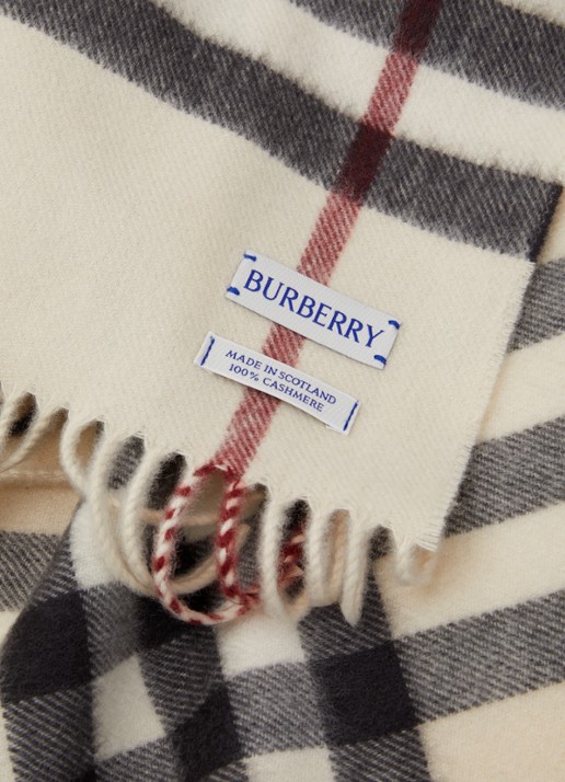 Burberry Dames Sjaal van kasjmier met ruitdessin en franjes 170 x 30 cm in de kleur Beige, maat: One Size