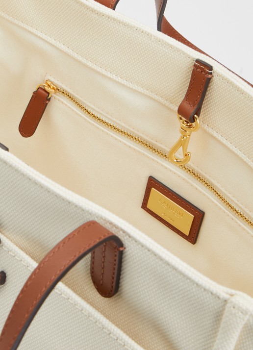 Ralph Lauren Dames Cameryn shopper van canvas met details van leer in de kleur Beige, maat: 1SZ