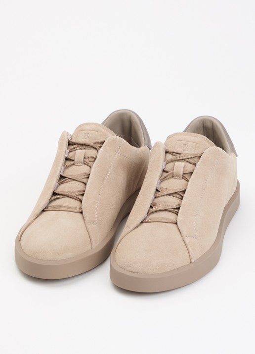 Boggi Milano Heren Essence sneaker van suède met logo in de kleur Zand