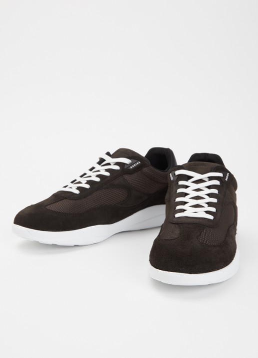 Nubikk Heren Denzel Dane sneaker van mesh met suède details in de kleur Donkerbruin, maat: 46
