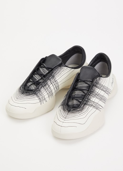 Y-3 Dames Regu Embroidery sneaker van leer in de kleur Wit, maat: 40 2/3