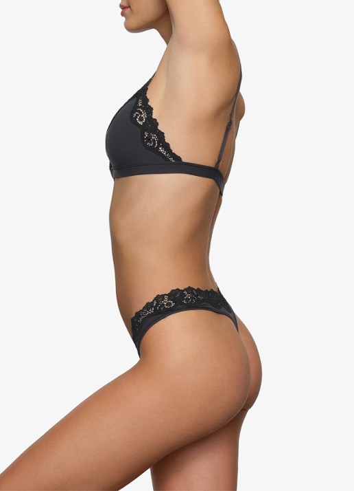 SKIMS Dames Tanga met kant in de kleur Zwart, maat: XXS