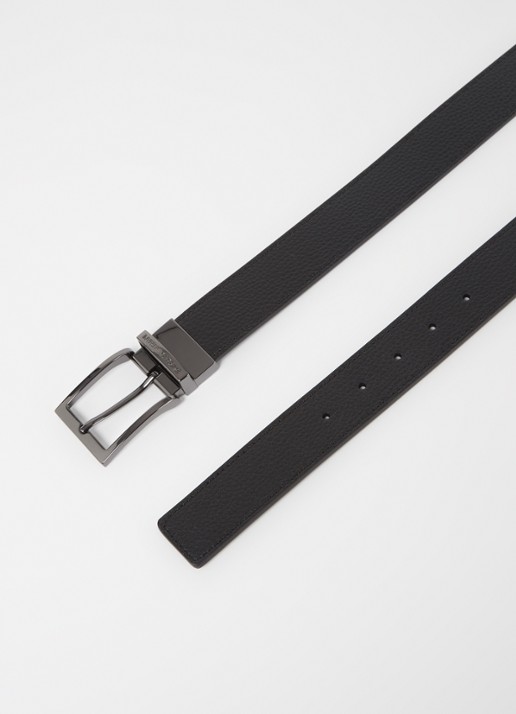 Armani Heren Tongue riem van leer in de kleur Diepzwart
