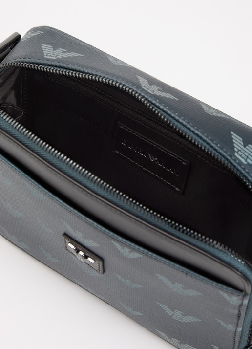 Armani Heren Mini all-over eagle schoudertas van canvas met logo in de kleur Donkerblauw