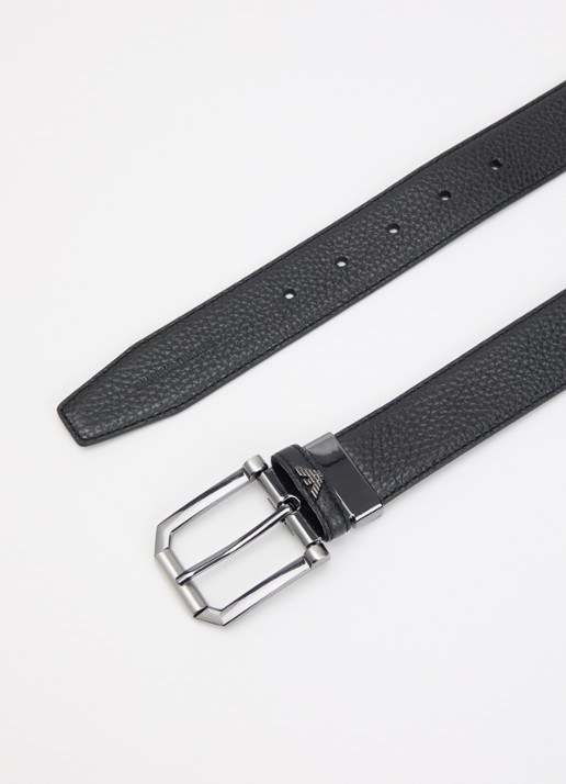 Armani Heren Tongue riem van leer in de kleur Zwart