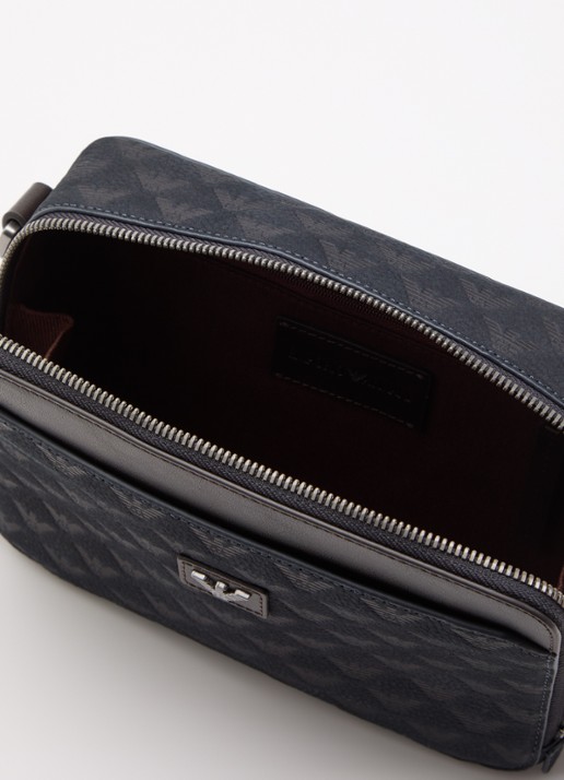 Armani Heren Schoudertas met details van leer en logoprint in de kleur Donkerblauw