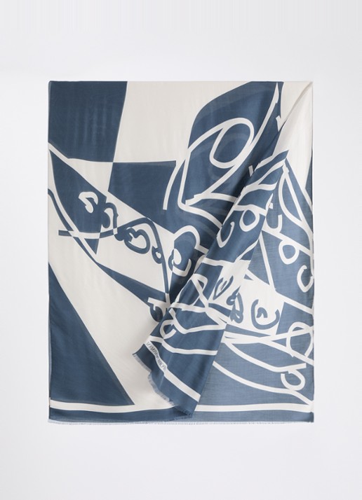 Armani Heren Sjaal in zijdeblend met print 180 x 70 cm in de kleur Staalblauw