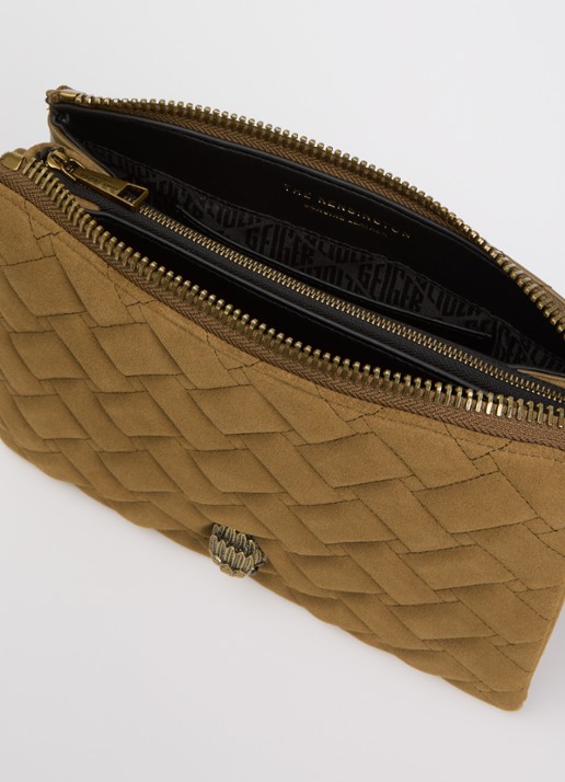 Kurt Geiger Dames Kensington handtas van suède met quilt patroon en afneembare schouderriem in de kleur Camel, maat: 1SZ