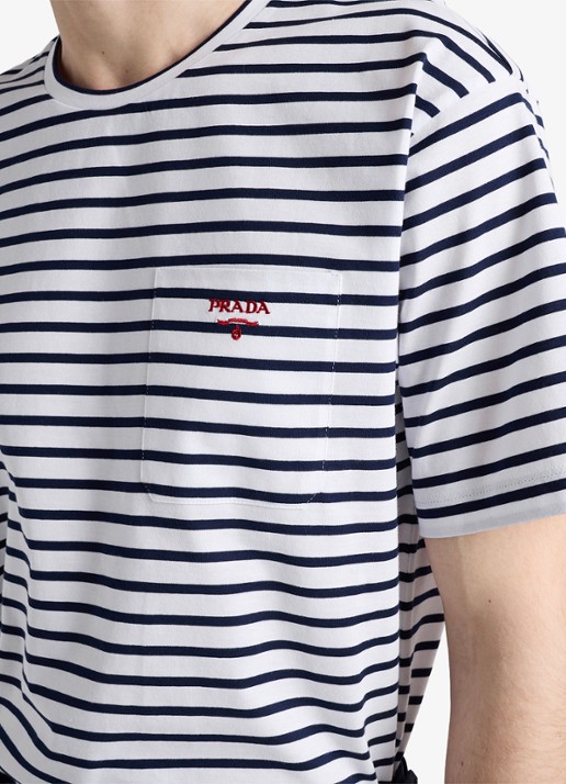 Prada Heren T-shirt met streepprint en logoborduring in de kleur Wit