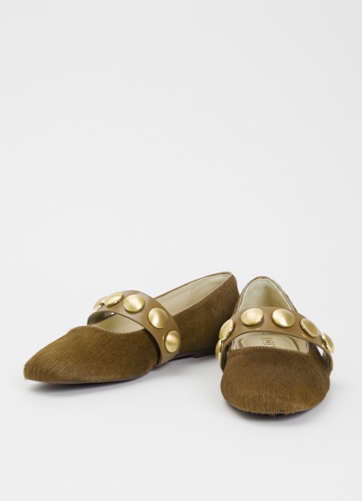 JOSH V Dames Carlise ballerina van leer in de kleur Donkerkhaki