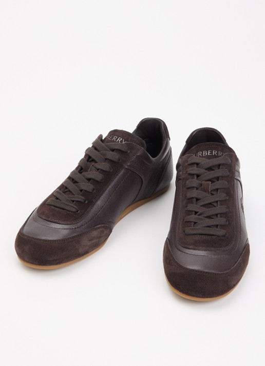 Burberry Dames Knight sneaker van leer met details van suède in de kleur Donkerbruin, maat: 41