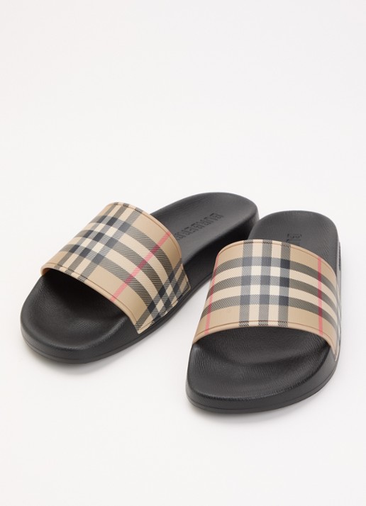 Burberry Dames Furley slipper met ruitdessin in de kleur Beige, maat: 41