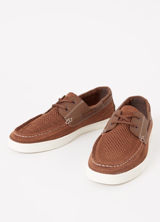 Dune London Heren Blaizerss bootschoen met gebreid bovenwerk in de kleur Hazelnootbruin