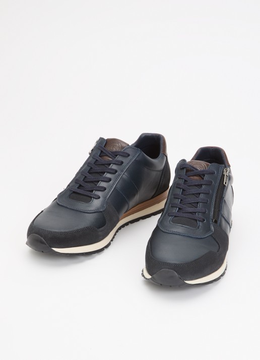 Dune London Heren Thame sneaker van leer met ritsdetail in de kleur Donkerblauw