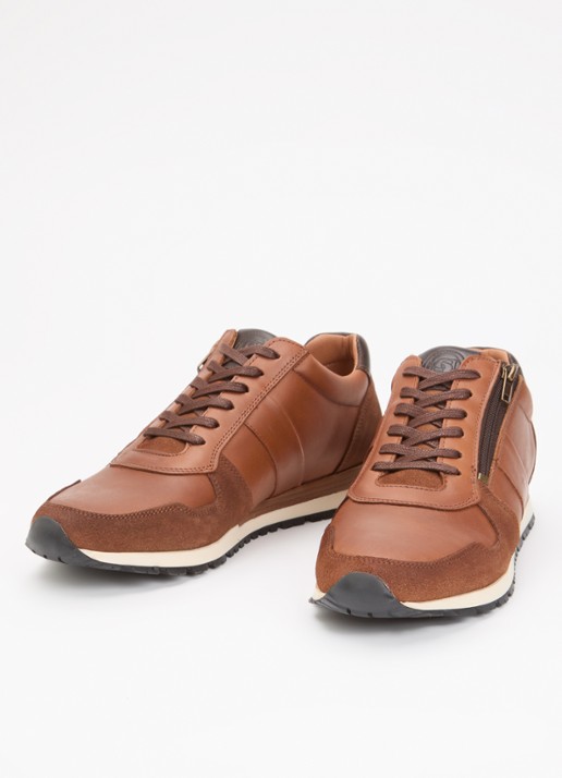 Dune London Heren Thame sneaker van leer met ritsdetail in de kleur Bruin