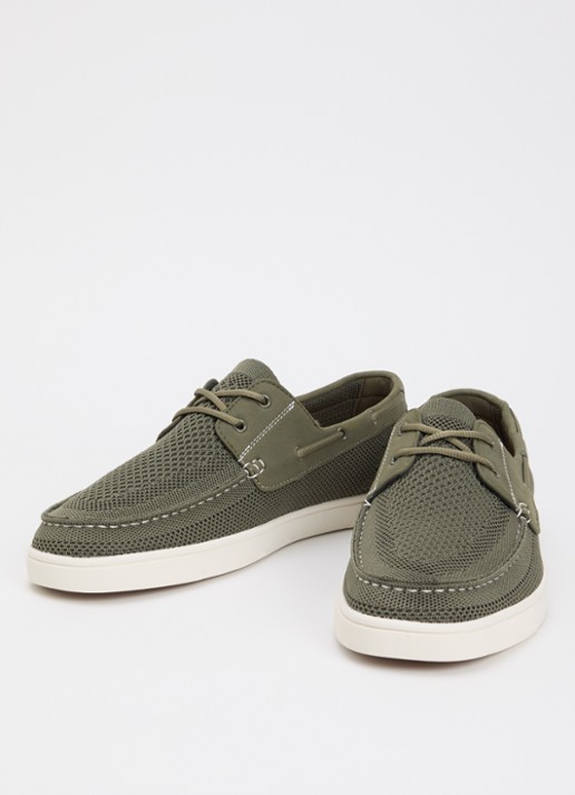 Dune London Heren Blaizerss bootschoen met gebreid bovenwerk in de kleur Olijfgroen