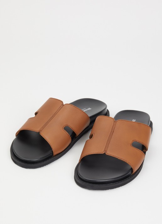 Dune London Heren Ishaa slipper van leer in de kleur Bruin