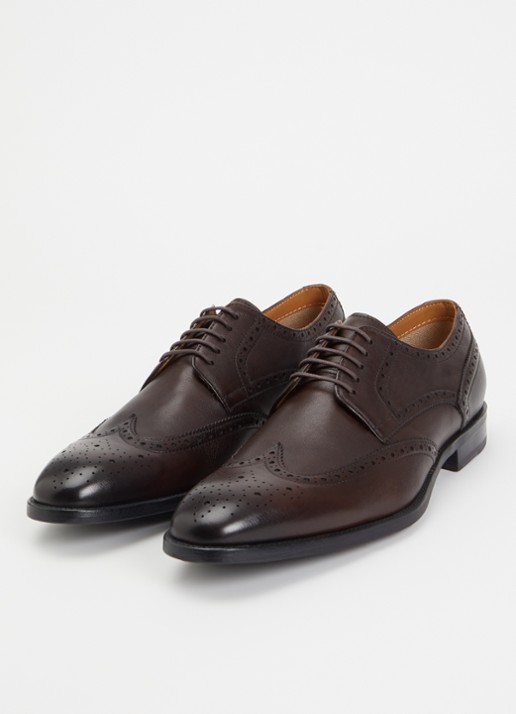 Dune London Heren Sunni Wide Fit brogue van leer in de kleur Donkerbruin