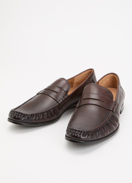 Dune London Heren Wide Fit Sammi loafer van leer in de kleur Donkerbruin