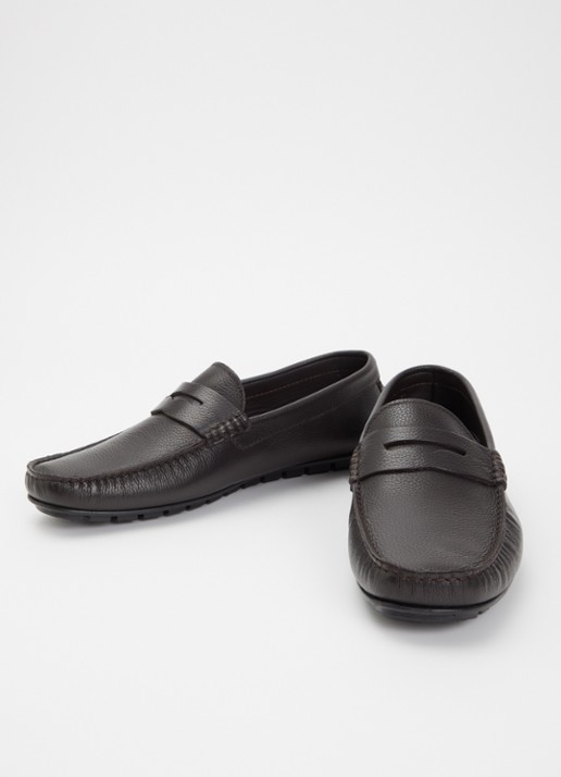 Dune London Heren Brackley moccasin van leer met structuur in de kleur Donkerbruin