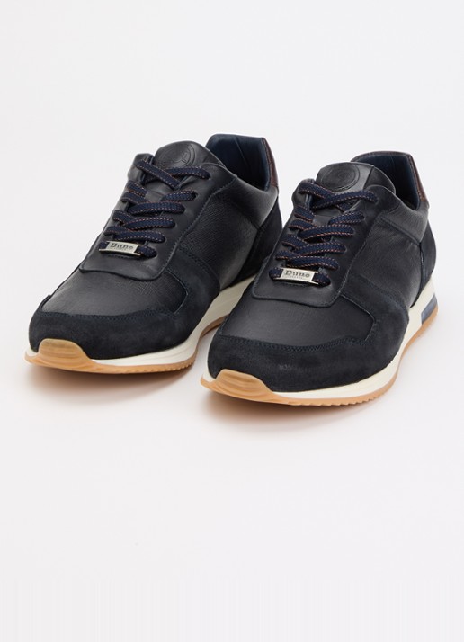 Dune London Heren Wide Fit Trusting sneaker van leer met details van suède in de kleur Donkerblauw