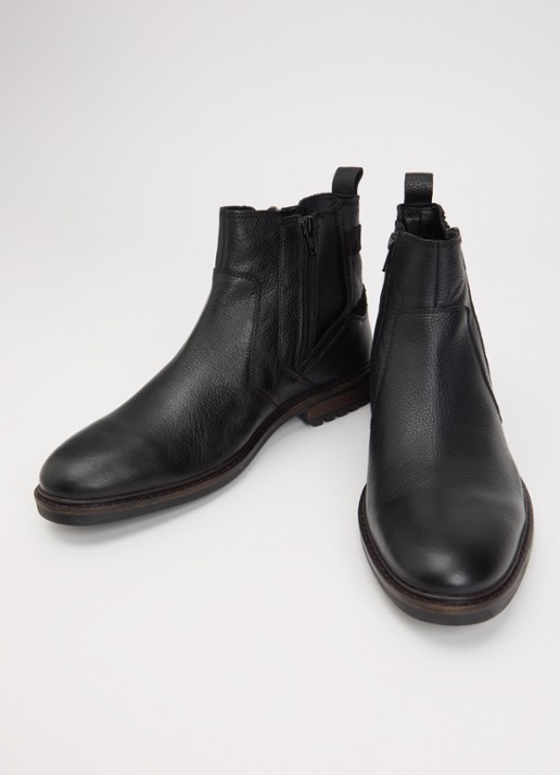 Dune London Heren Scouter enkellaarsje van leer in de kleur Zwart