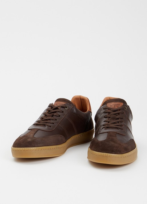 Dune London Heren Theos sneaker van leer met details van suède in de kleur Donkerbruin