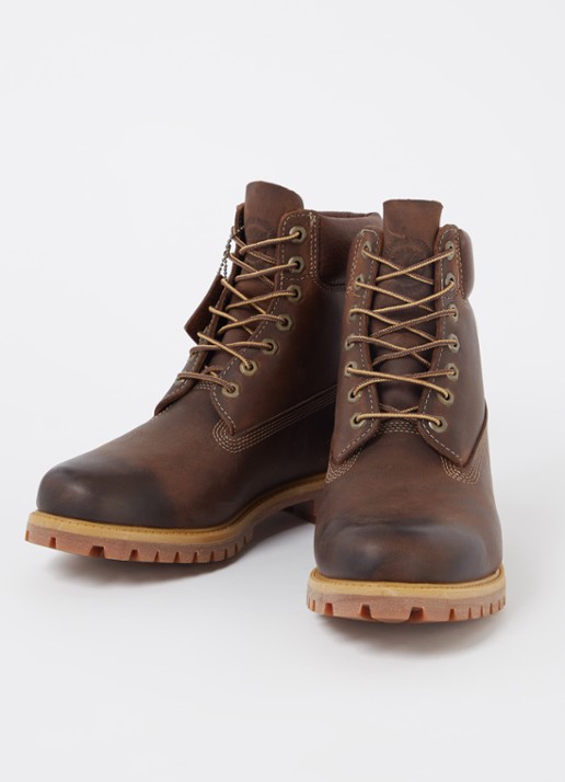 Timberland Heren Premium 6-Inch veterboot van leer met logo in de kleur Donkerbruin, maat: 42