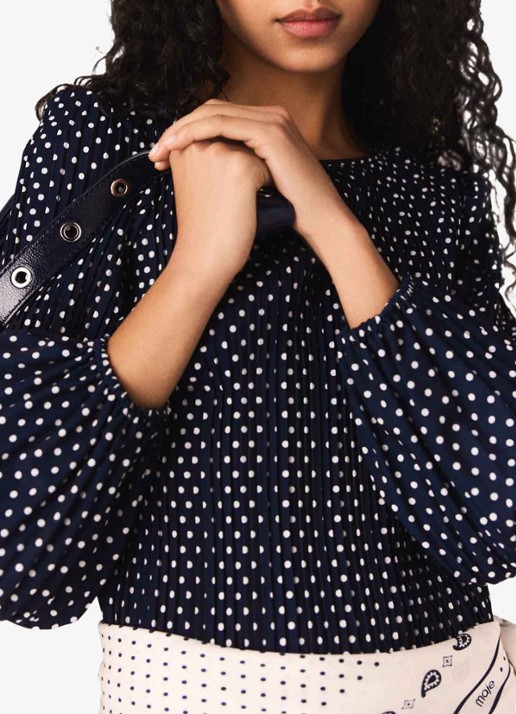 Maje Dames Mini tuniekjurk met smockwerk en stippenprint in de kleur Donkerblauw