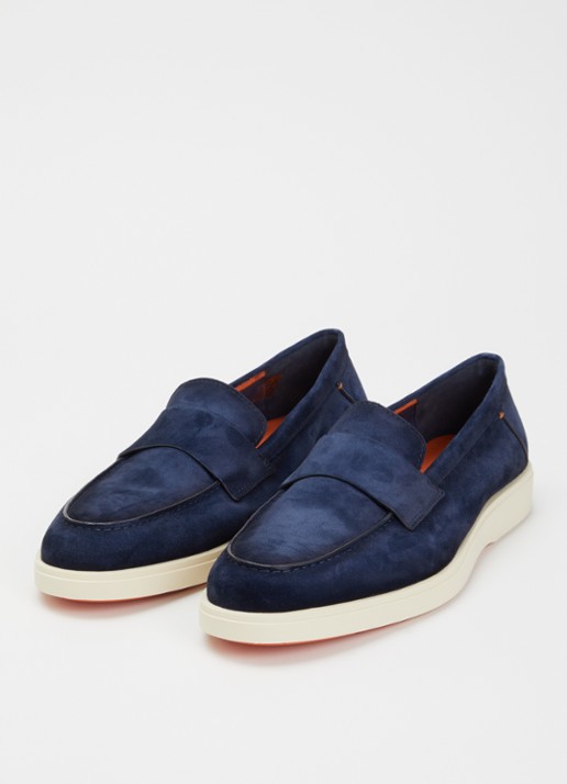 Santoni Heren Revolve loafer van suède in de kleur Royalblauw, maat: 40