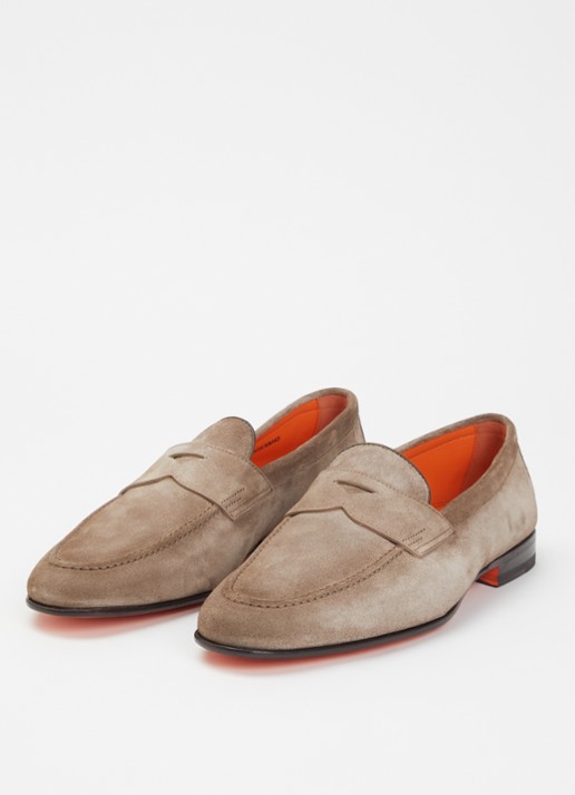Santoni Heren Sullivan loafer van suède in de kleur Donkerbeige, maat: 45