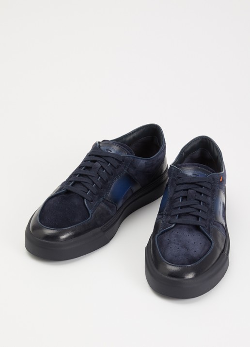 Santoni Heren DBS Sport sneaker van suède met leren details in de kleur Donkerblauw, maat: 42