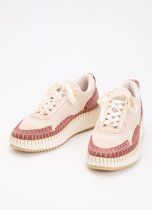 Chloé Dames Nama sneaker met gebreid bovenwerk en suède details in de kleur Beige, maat: 41