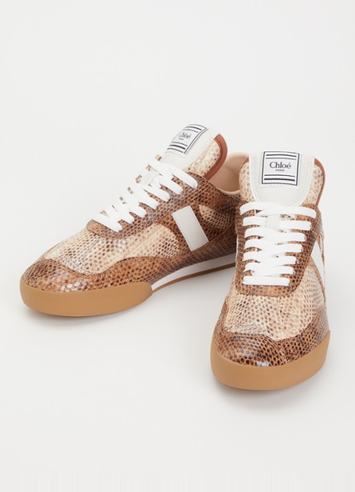 Chloé Dames Kick sneaker van leer met slangenprint in de kleur Bruin, maat: 37