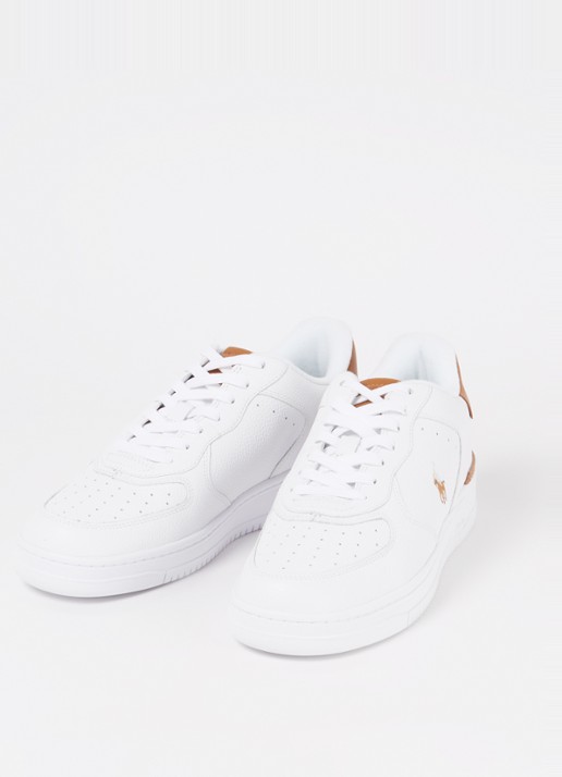 Ralph Lauren Heren Masters Court sneaker van leer met logoborduring in de kleur Ivoor, maat: 43