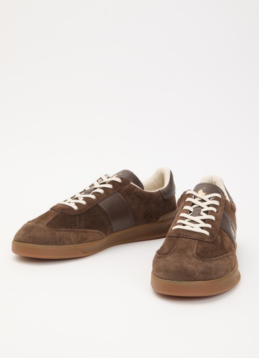 Ralph Lauren Heren Heritage Aera sneaker van suède met leren details en logo in de kleur Chocoladebruin, maat: 45