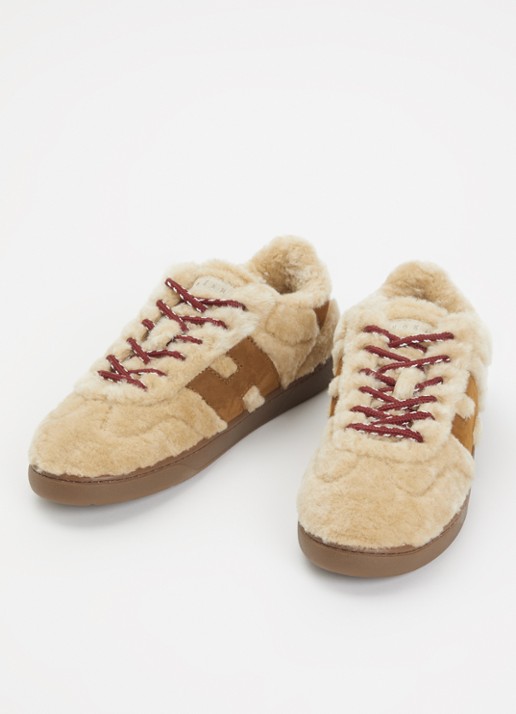 Hogan Dames Cool Shearling sneaker van schapenvacht met details van nubuck in de kleur Beige, maat: 39